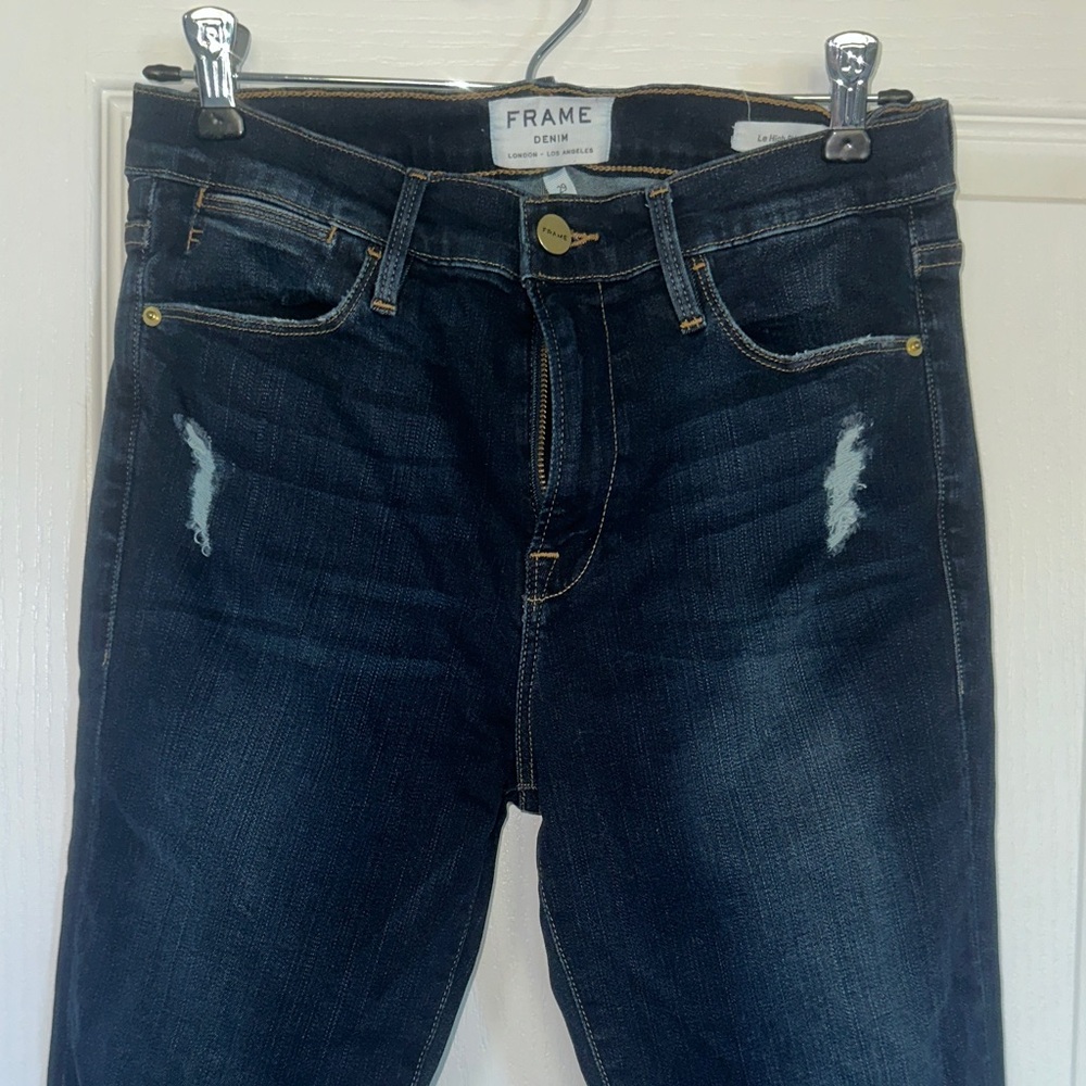 Frame Denim Dark Blue Jeans with Contrast Stitching